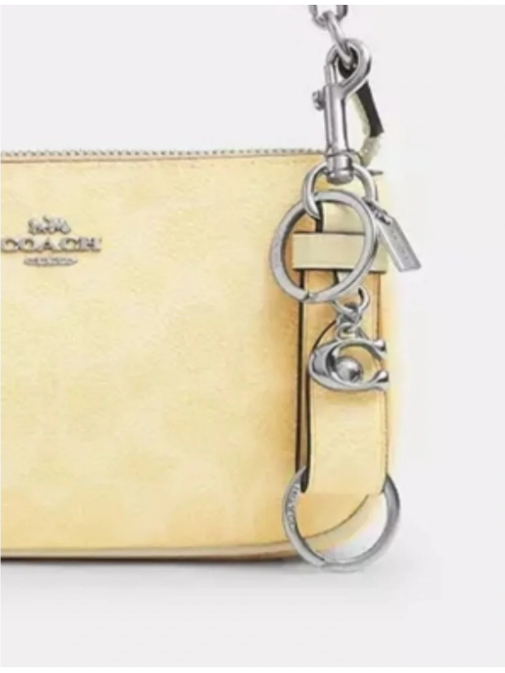 Coach Trigger Snap Leather Keychain Bag Charm  in Hay Silver Hardware CAU86